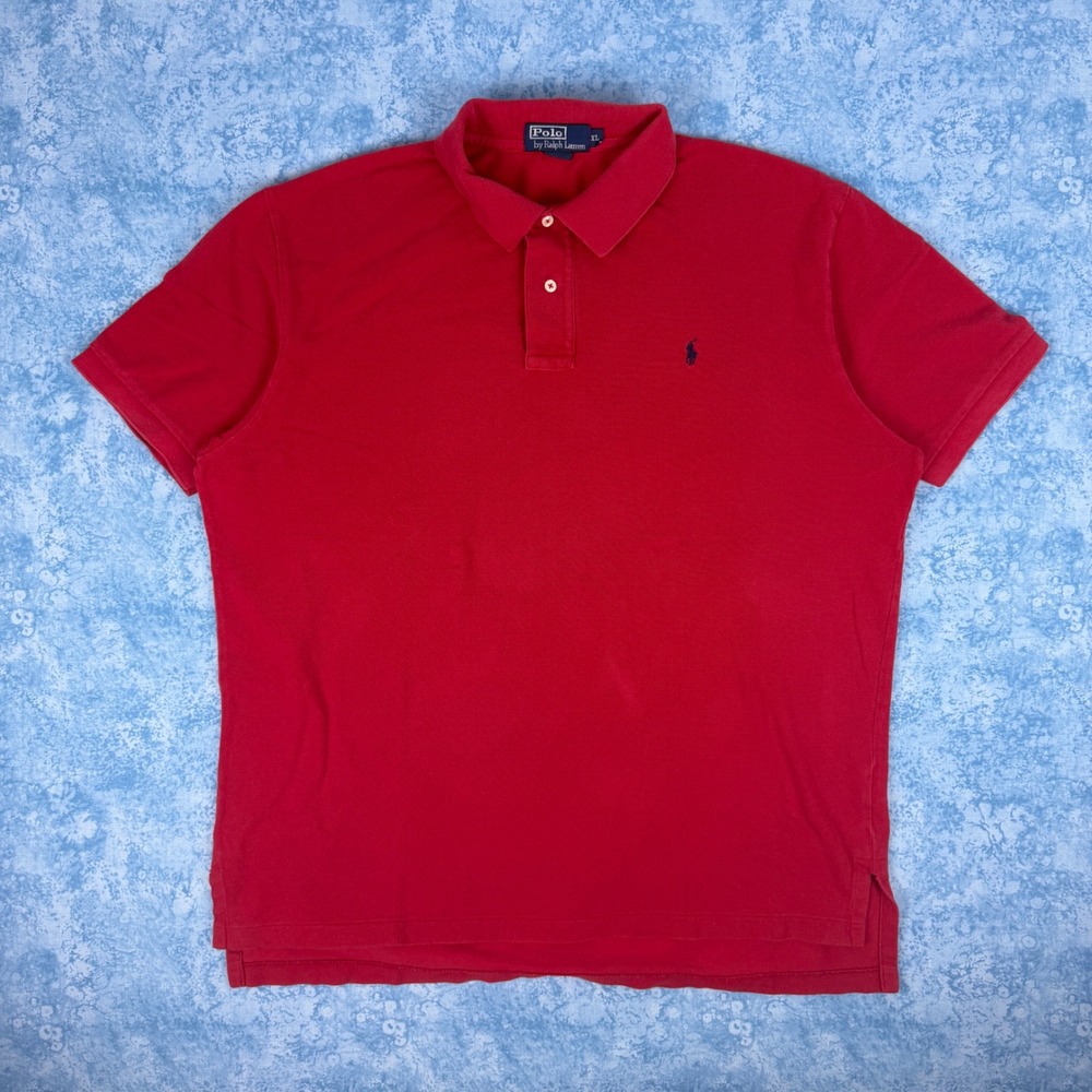 Vintage 90s Polo Ralph Lauren Mens XL Red Pique Short Sleeve Pony Polo Shirt